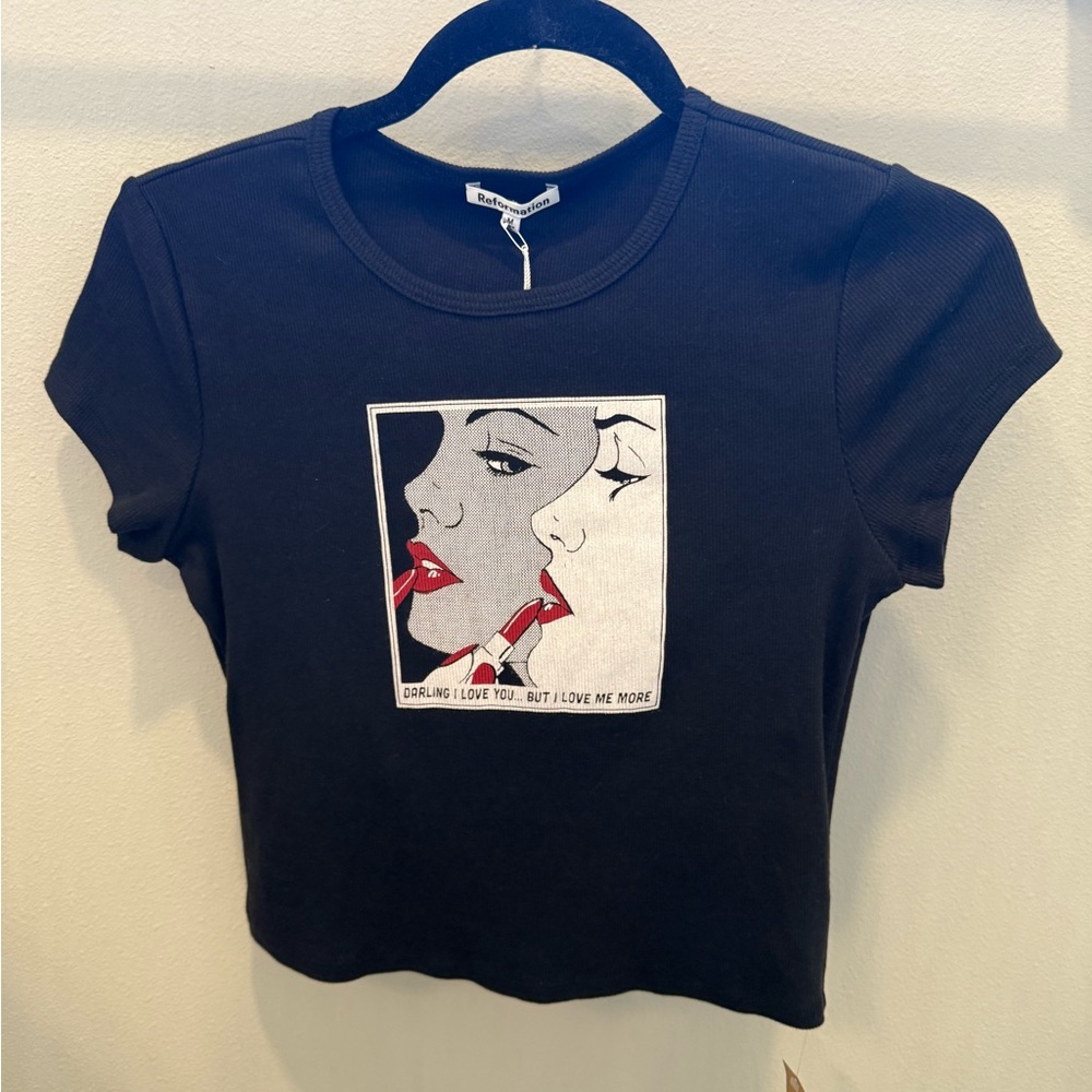 Reformation Black Crop Graphic Tee